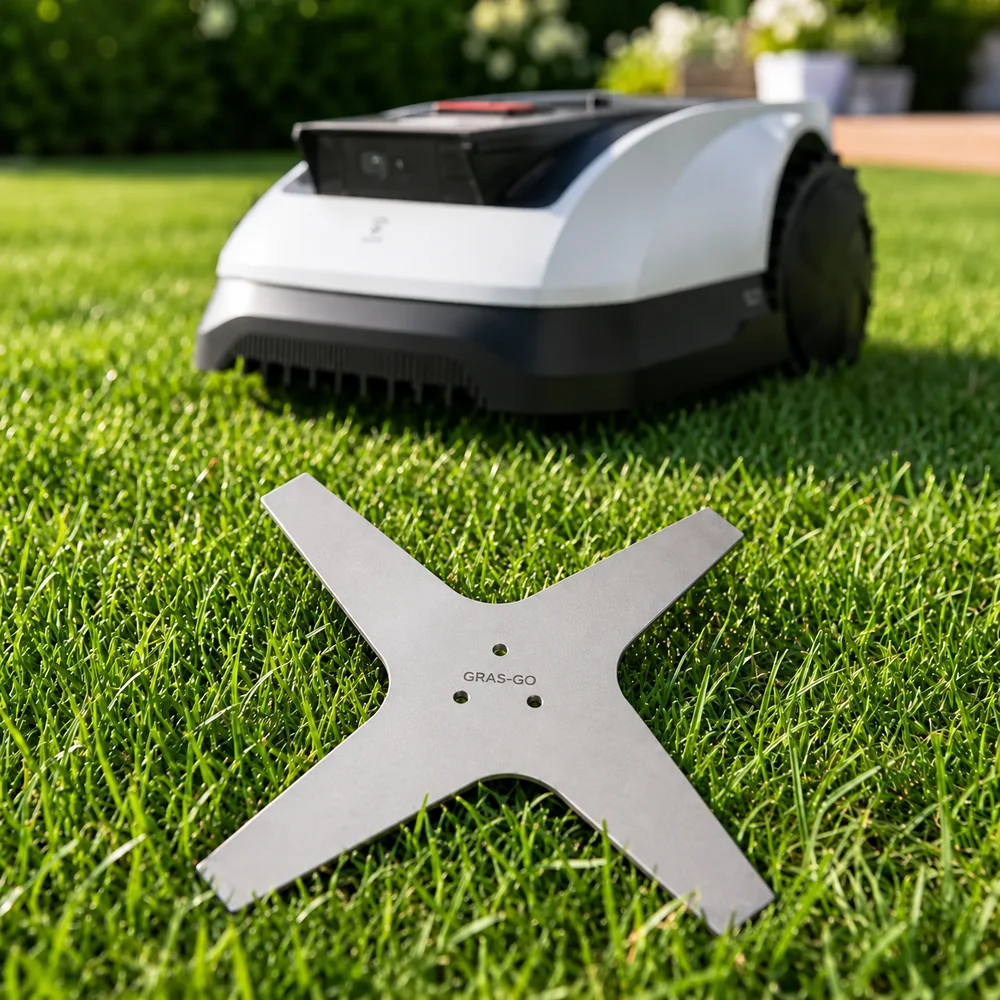 X-Blade GRASGO Edelstahlmesser für Ecovacs GOAT O1200, montiert mit Adapter